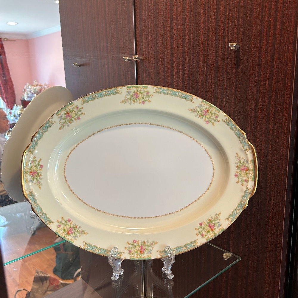 Vintage Noritake Alvin China Oval Serving Platter 16" Long w/Handles 12" Wide